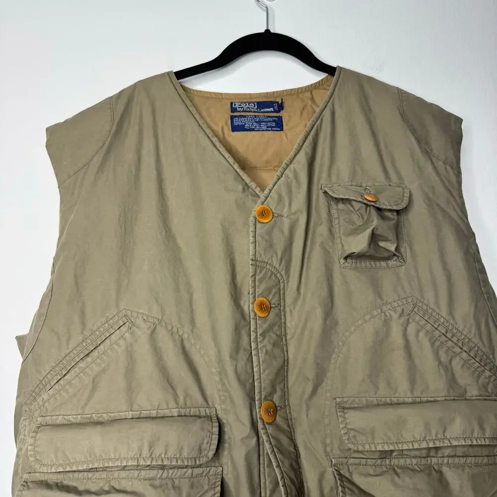 Vintage 90s Polo Ralph Lauren Goose Down Hunting Puffer Vest XL Green